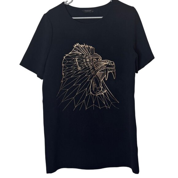 ElevenParis Black Mini Dress EU 38 US 8 Baboon Gold Graphic Streetwear Edgy - Picture 1 of 6